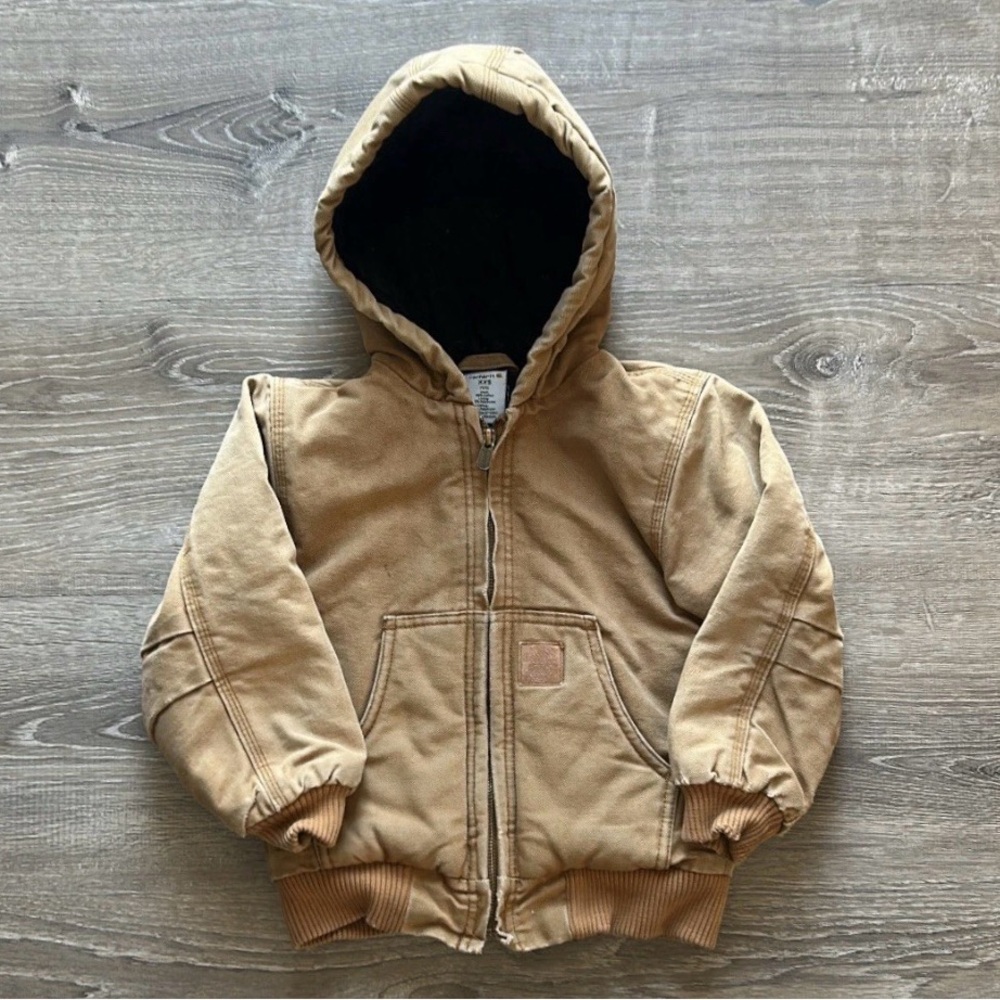 Carhartt Canvas Full Zip Jacket Hooded Quilt Lined Youth Size XXS 4-5
